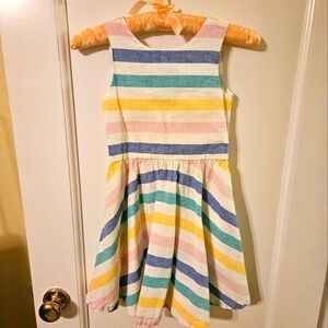 Tea Collection Striped Cotton and Linen Girls Dress with Pockets Sz 7